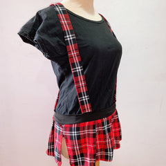 (BRAND NEW) 2pc Red Plaid Tartan Suspenders Black Top