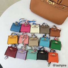 LASHPIRE® Designer Luxury Bag Charm Leather Mini Handbag Kelly H Bag Charm Pendant Car Keychain Earphone Makeup Miniature Bag