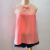 (BRAND NEW) Pink Polkadot Mesh Sleeveless Blouse