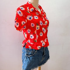 (BRAND NEW) Red Oriental Floral Collared Blouse