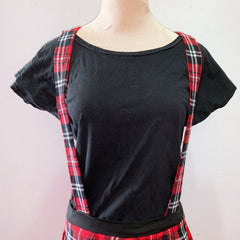 (BRAND NEW) 2pc Red Plaid Tartan Suspenders Black Top
