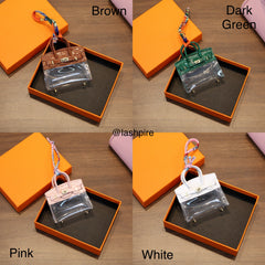 LASHPIRE® Designer Luxury Bag Charm Leather Mini Handbag BK Transparent Candy Birkin H Bag Charm Pendant Car Keychain Earphone Makeup Miniature Bag