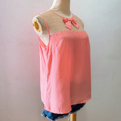 (BRAND NEW) Pink Polkadot Mesh Sleeveless Blouse