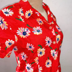 (BRAND NEW) Red Oriental Floral Collared Blouse