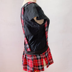 (BRAND NEW) 2pc Red Plaid Tartan Suspenders Black Top