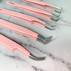 (MARKDOWNS) Baby Pink Fiber Tip Eyelash Extension Tweezers (Ultra Precision Collection)