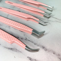 Baby Pink Fiber Tip Eyelash Extension Tweezers (Ultra Precision Collection)