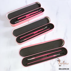 2pc/set Pink Tweezers with Hard Casing - Lashpire