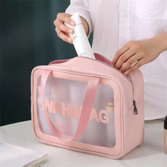 Pink Portable Travel Transparent Waterproof Makeup Storage Pouch Bag Large Capacity Cosmetic Organizer Beauty Case