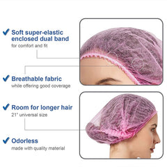 Pink Disposable Hair Cap Non Woven Head Cover