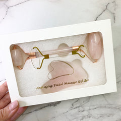 LASHPIRE® Rose Quartz Facial Jade Roller Gua Sha Set