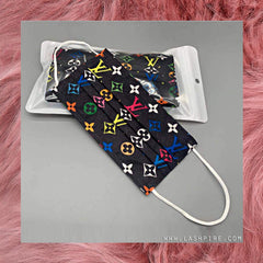 Black LV Luxury Designer 3-Ply Non-woven Protective Face Mask - Lashpire