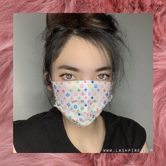 White LV Luxury Designer 3-Ply Non-woven Protective Face Mask - Lashpire