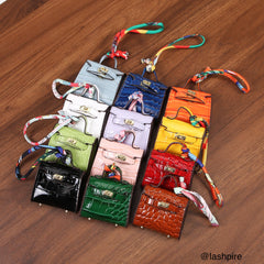 LASHPIRE® Designer Luxury Bag Charm Croc Leather Himalaya Mini Handbag Kelly H Bag Charm Pendant Car Keychain Earphone Makeup Miniature Bag