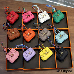 LASHPIRE® Designer Luxury Bag Charm Leather Mini Handbag BK Candy Birkin H Bag Charm Pendant Car Keychain Earphone Makeup Miniature Bag
