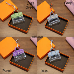 LASHPIRE® Designer Luxury Bag Charm Leather Mini Handbag BK Transparent Candy Birkin H Bag Charm Pendant Car Keychain Earphone Makeup Miniature Bag