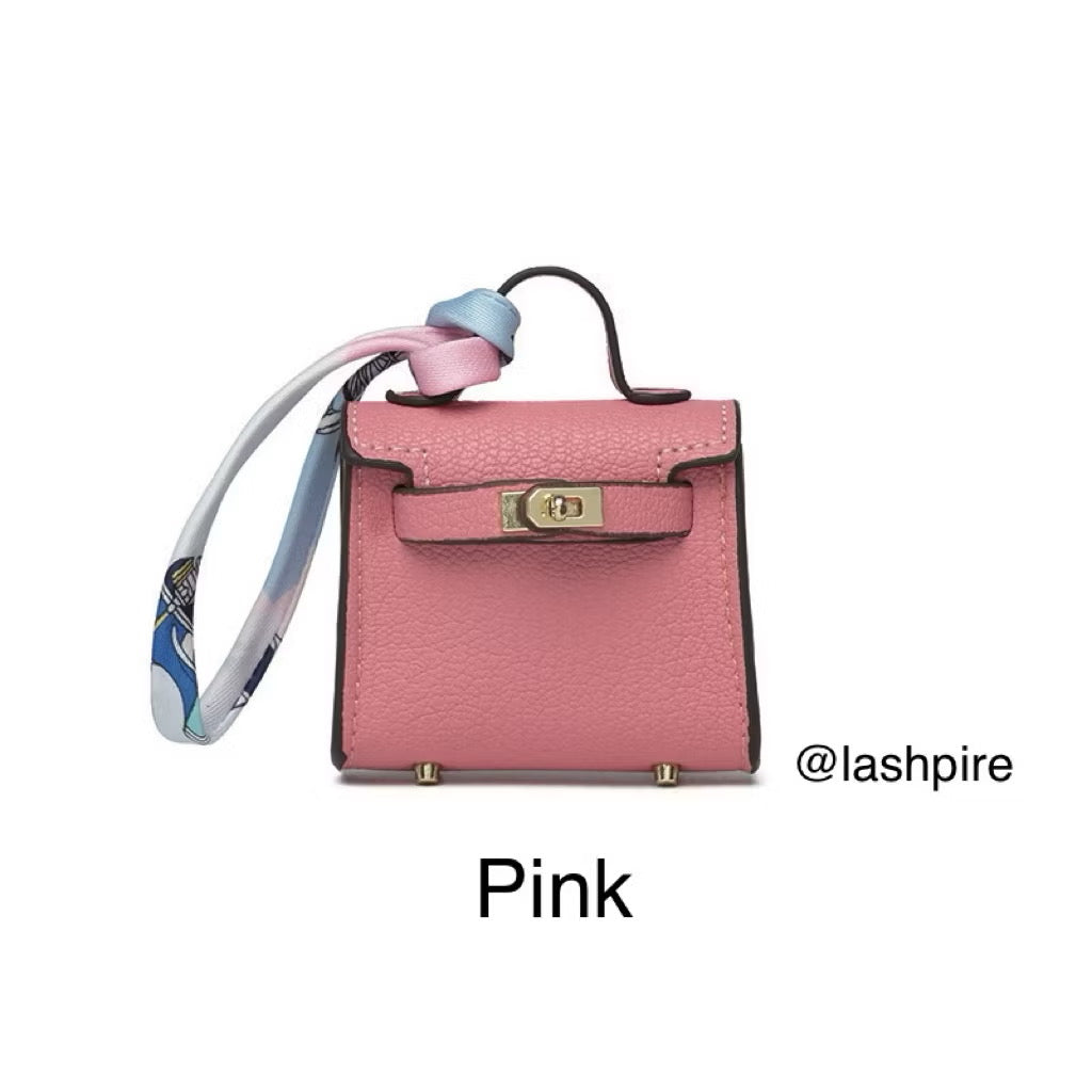 LASHPIRE® Designer Luxury Bag Charm Leather Mini Handbag Kelly H Bag Charm Pendant Car Keychain Earphone Makeup Miniature Bag