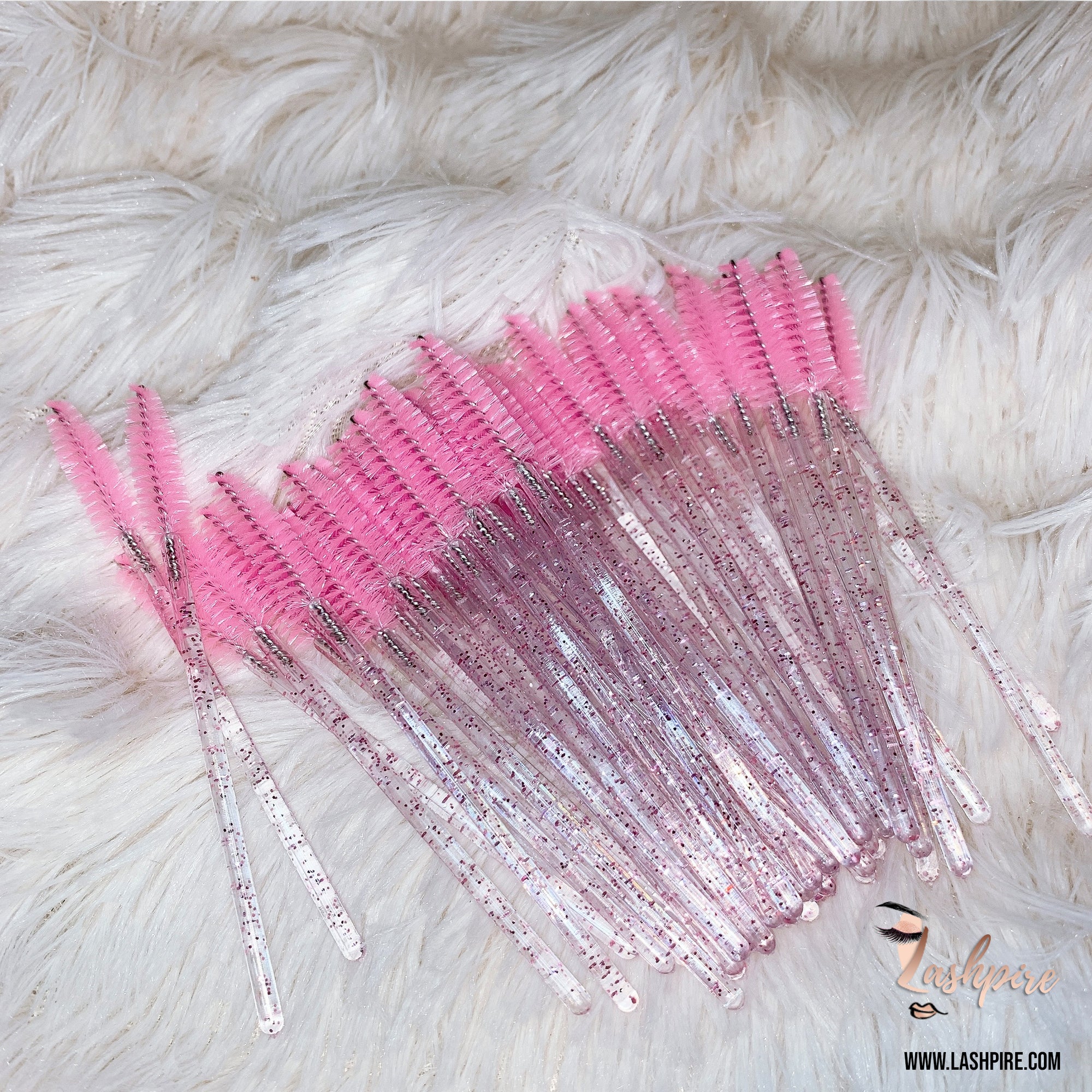 Pink Glitter Eyelash Mascara Wands Spoolie Brush - 50 pcs - Lashpire
